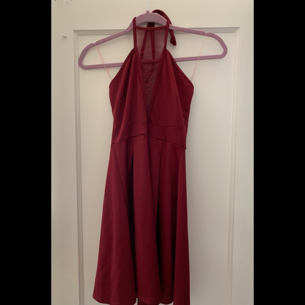 Charlotte Ruse Maroon Mesh Halter Dress